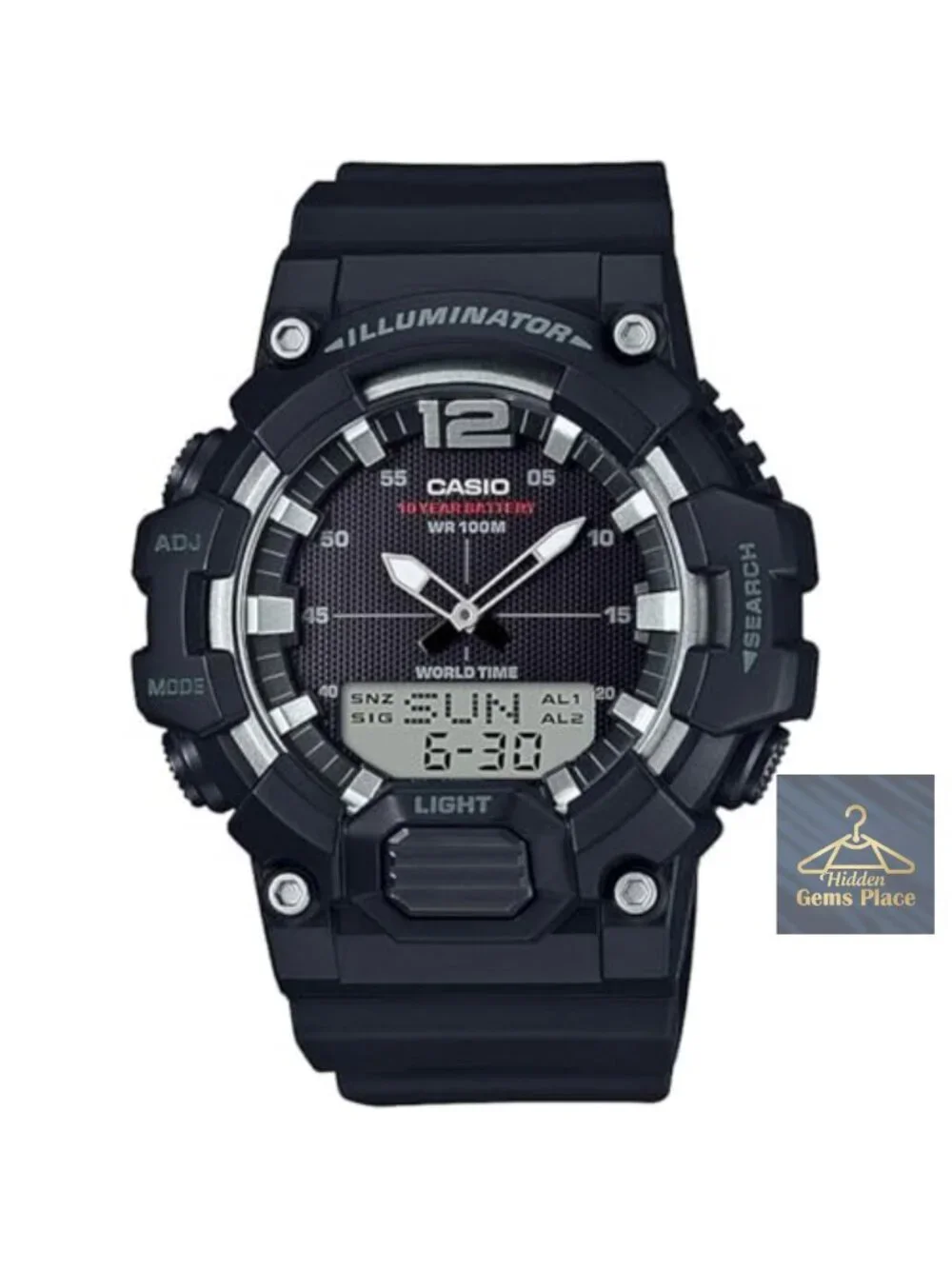 Men's Analog Digital Quartz Watch, 100M Water Resistant, 10 Year Battery, Resin